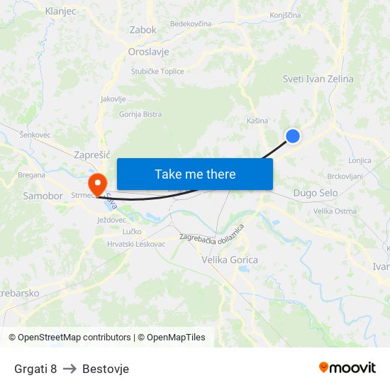 Grgati 8 to Bestovje map