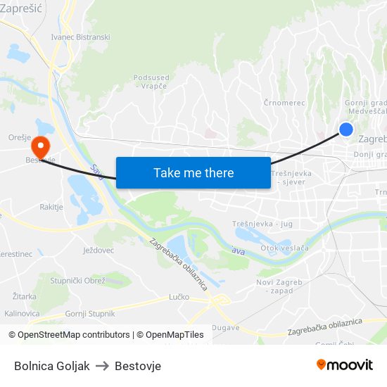 Bolnica Goljak to Bestovje map