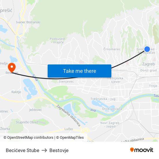 Becićeve Stube to Bestovje map