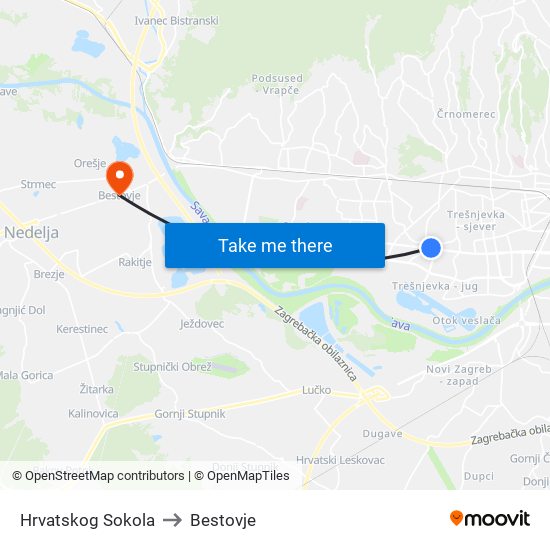 Hrvatskog Sokola to Bestovje map
