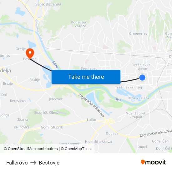 Fallerovo to Bestovje map