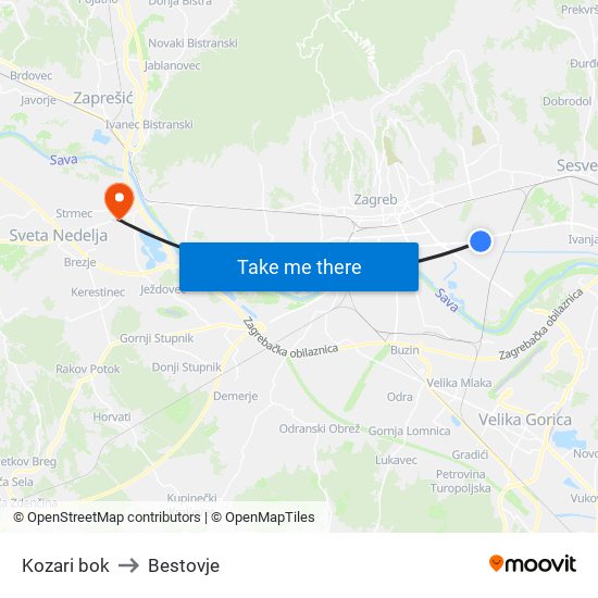 Kozari bok to Bestovje map