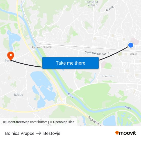 Bolnica Vrapče to Bestovje map