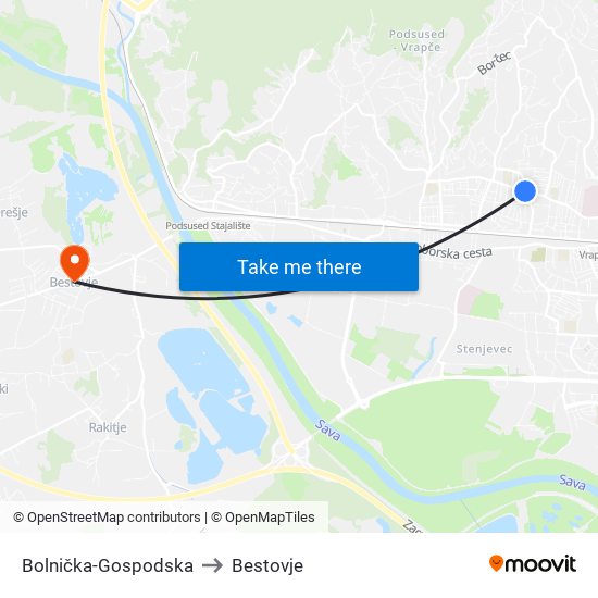 Bolnička-Gospodska to Bestovje map