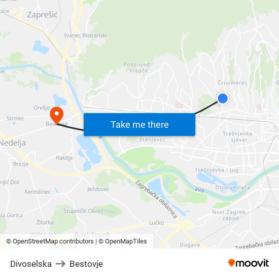 Divoselska to Bestovje map