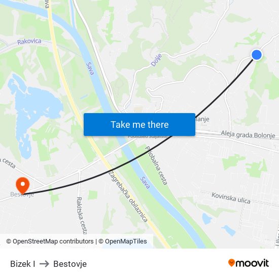 Bizek I to Bestovje map