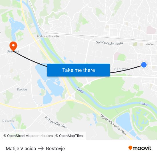 Matije Vlačića to Bestovje map
