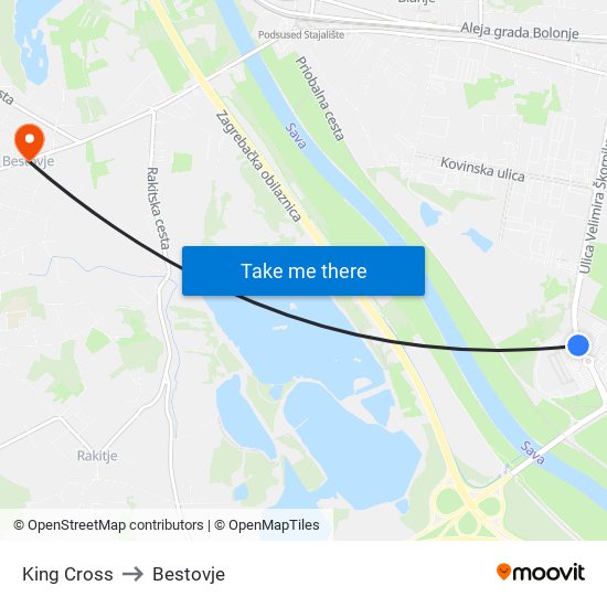 King Cross to Bestovje map