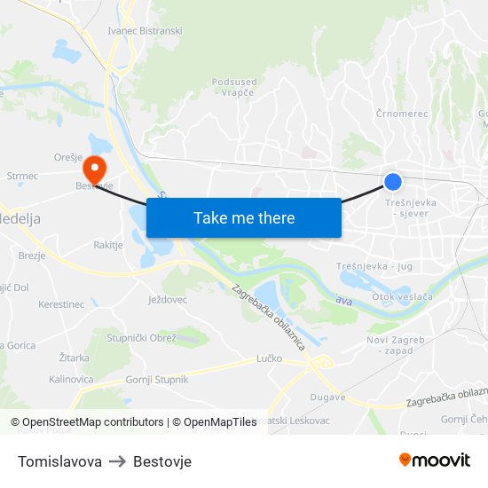 Tomislavova to Bestovje map