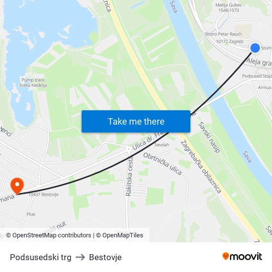 Podsusedski trg to Bestovje map