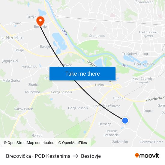 Brezovička - POD Kestenima to Bestovje map