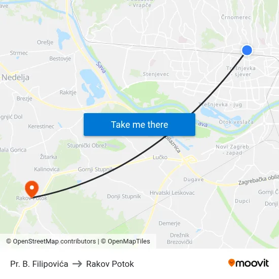 Pr. B. Filipovića to Rakov Potok map