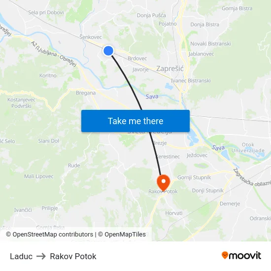 Laduc to Rakov Potok map