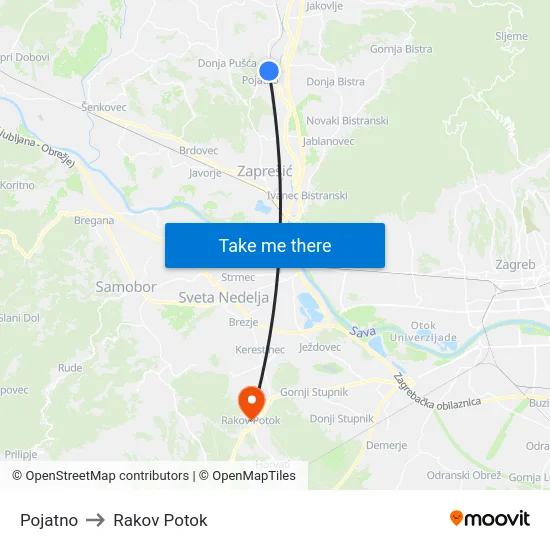 Pojatno to Rakov Potok map