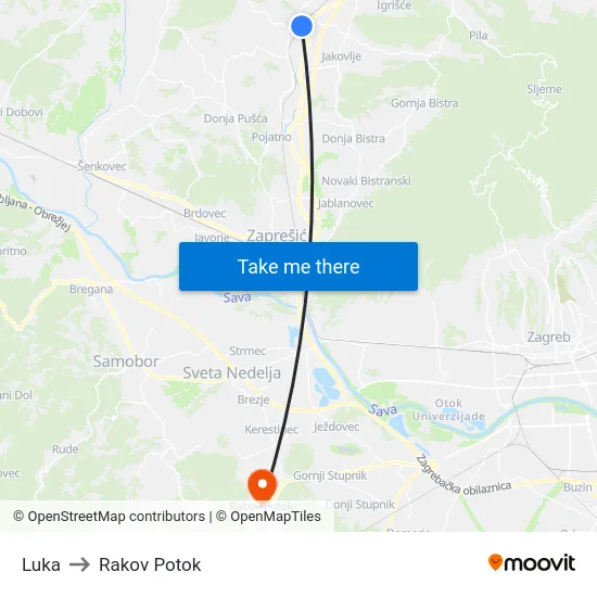 Luka to Rakov Potok map