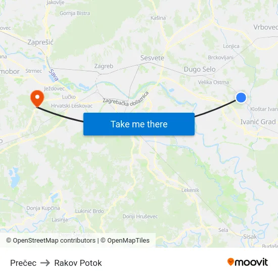 Prečec to Rakov Potok map