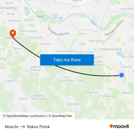 Mraclin to Rakov Potok map