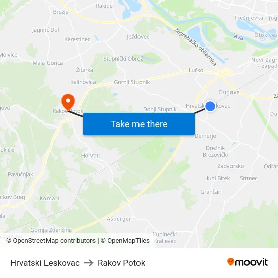 Hrvatski Leskovac to Rakov Potok map