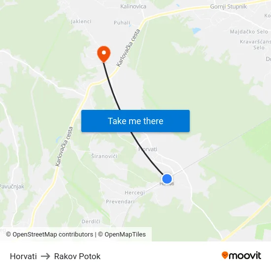Horvati to Rakov Potok map
