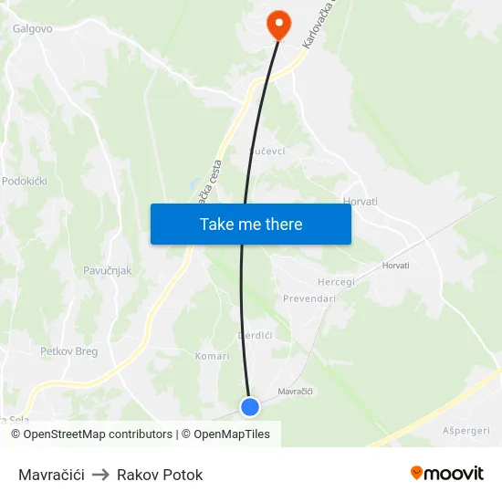Mavračići to Rakov Potok map