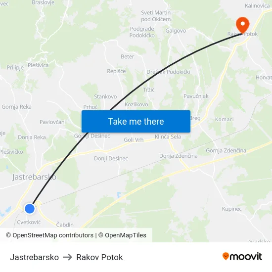 Jastrebarsko to Rakov Potok map