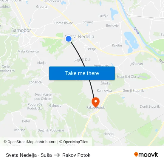 Sveta Nedelja - Suša to Rakov Potok map