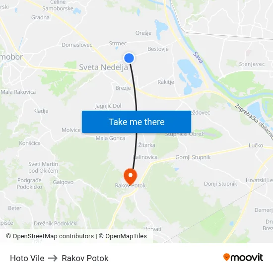 Hoto Vile to Rakov Potok map