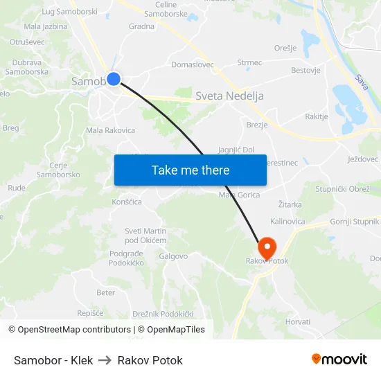 Samobor - Klek to Rakov Potok map