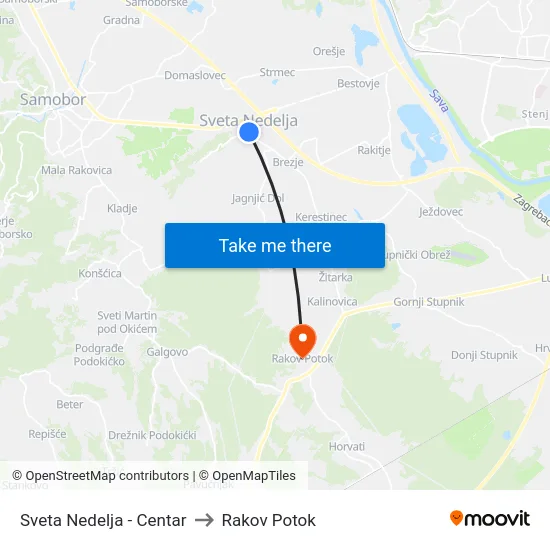 Sveta Nedelja - Centar to Rakov Potok map