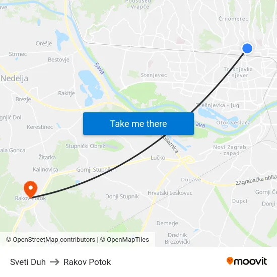 Sveti Duh to Rakov Potok map