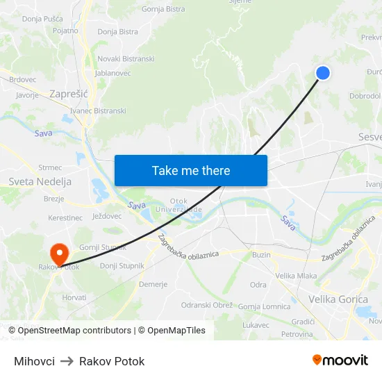 Mihovci to Rakov Potok map