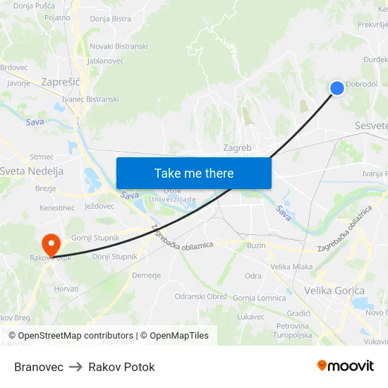 Branovec to Rakov Potok map