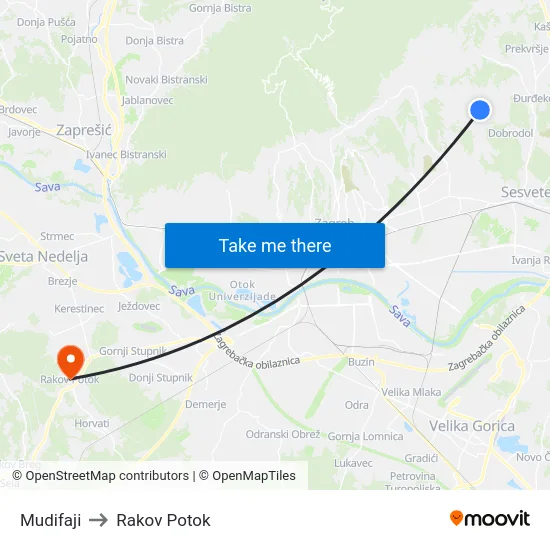 Mudifaji to Rakov Potok map