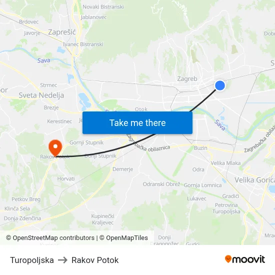Turopoljska to Rakov Potok map