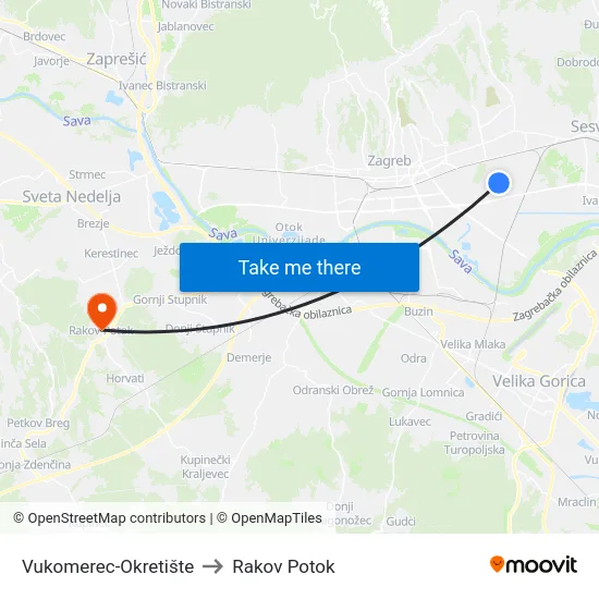 Vukomerec-Okretište to Rakov Potok map