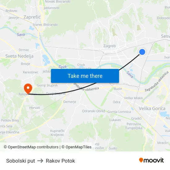 Sobolski put to Rakov Potok map