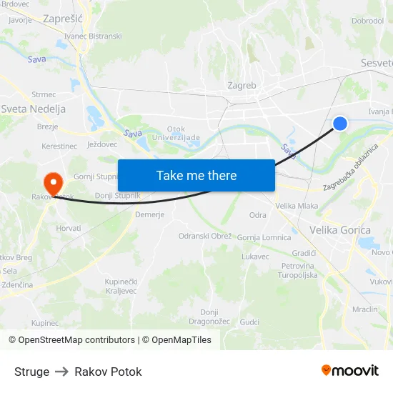 Struge to Rakov Potok map