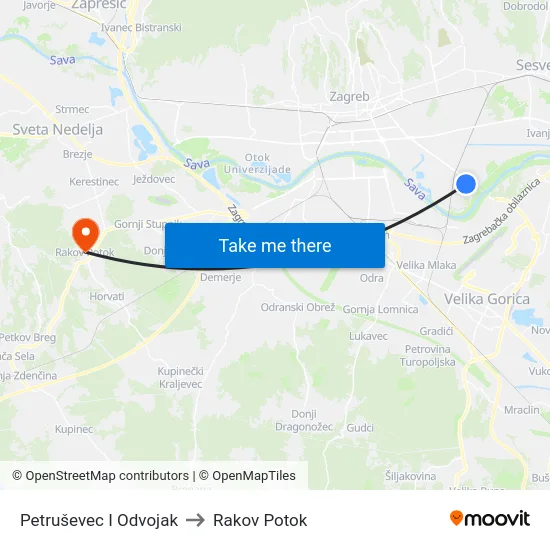 Petruševec I Odvojak to Rakov Potok map
