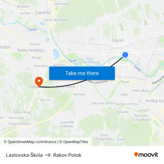 Lastovska-Škola to Rakov Potok map