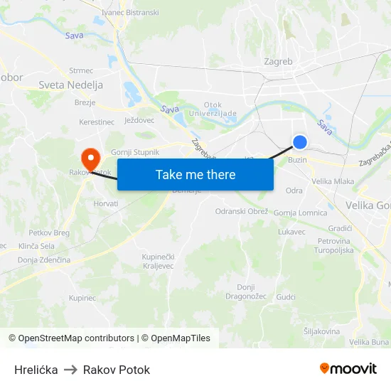 Hrelićka to Rakov Potok map