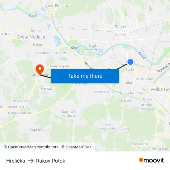 Hrelićka to Rakov Potok map