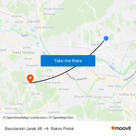 Barutanski Jarak 48 to Rakov Potok map