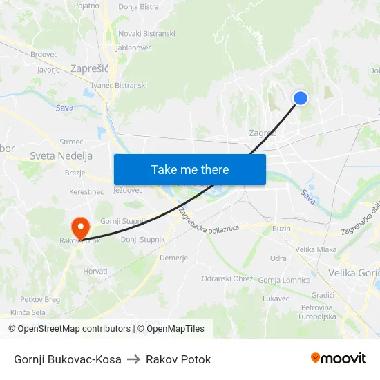 Gornji Bukovac-Kosa to Rakov Potok map