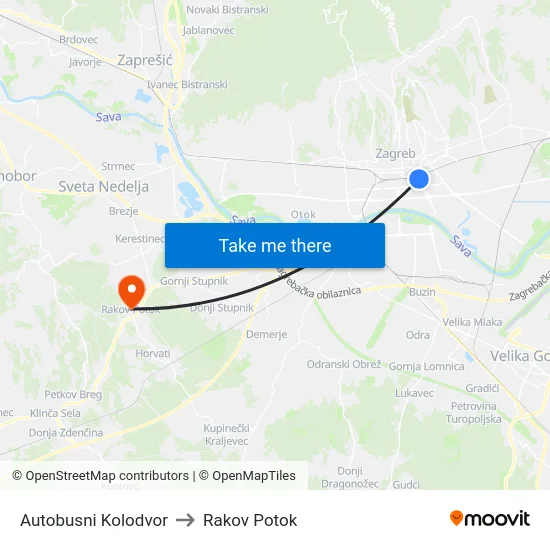 Autobusni Kolodvor to Rakov Potok map