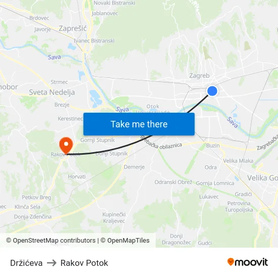 Držićeva to Rakov Potok map