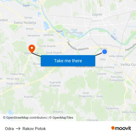 Odra to Rakov Potok map