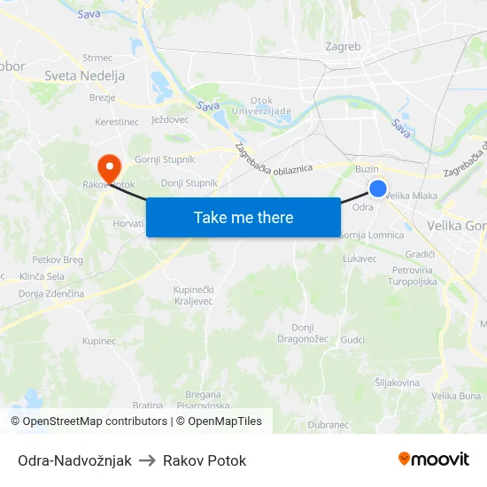 Odra-Nadvožnjak to Rakov Potok map