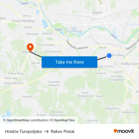 Hrašće Turopoljsko to Rakov Potok map