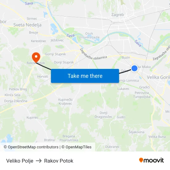 Veliko Polje to Rakov Potok map