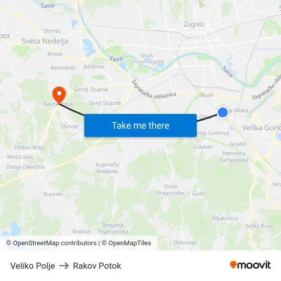 Veliko Polje to Rakov Potok map